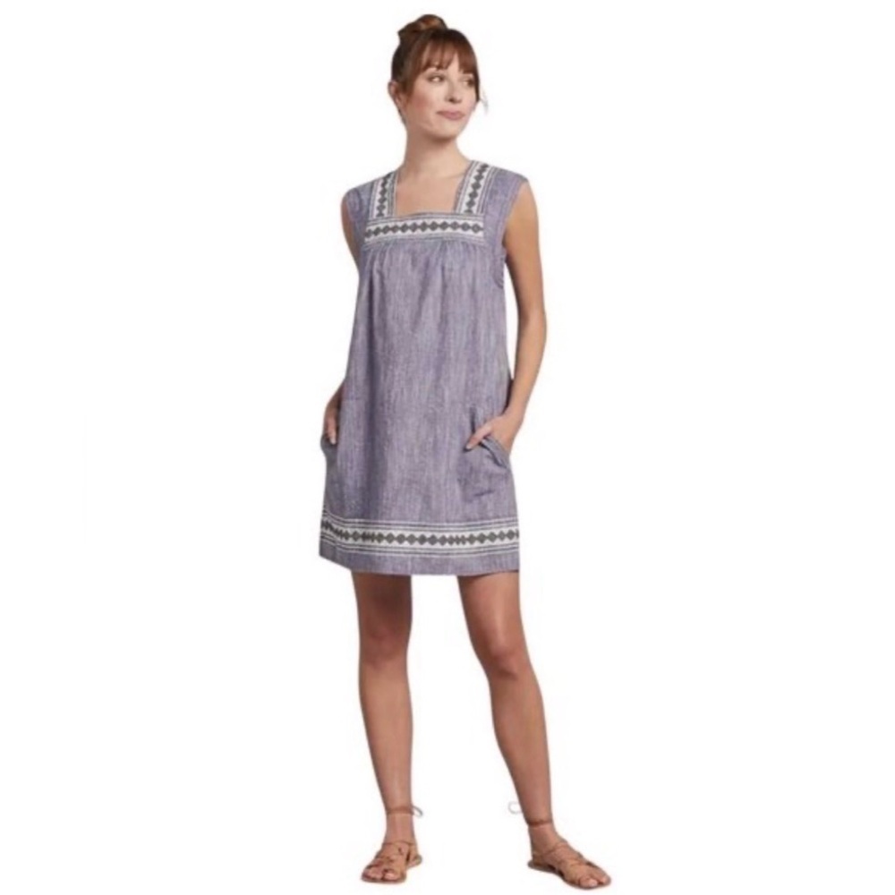 Faherty Hailee Mini Dress Organic Cotton Blue Size Small Embroidered Cottagecore